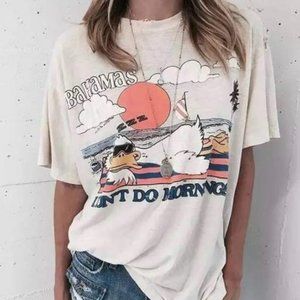Bahamas Graphic Print Tee Top T-Shirt Don't Do Morning Medium White NWOT